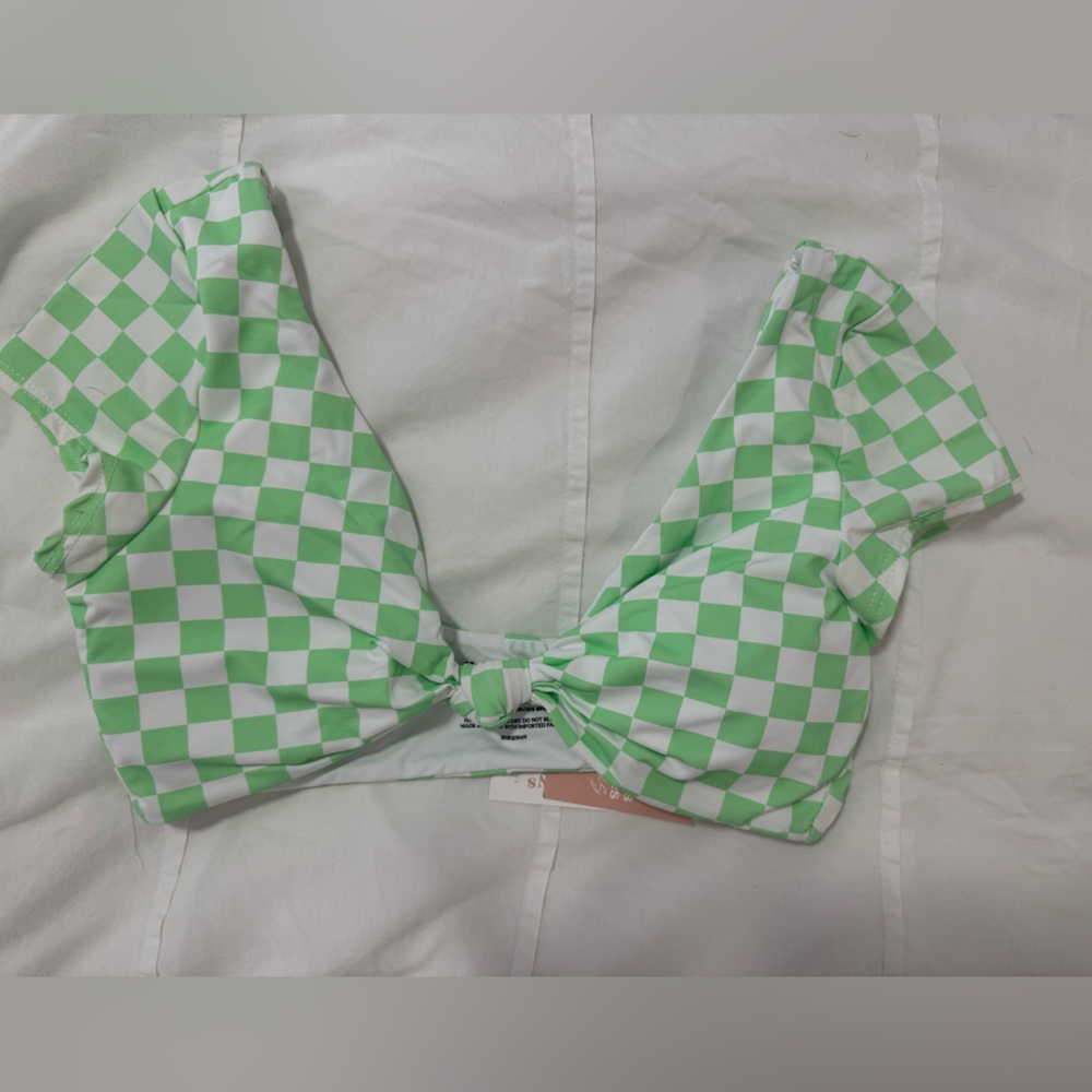 Neon green checkered bikini top top